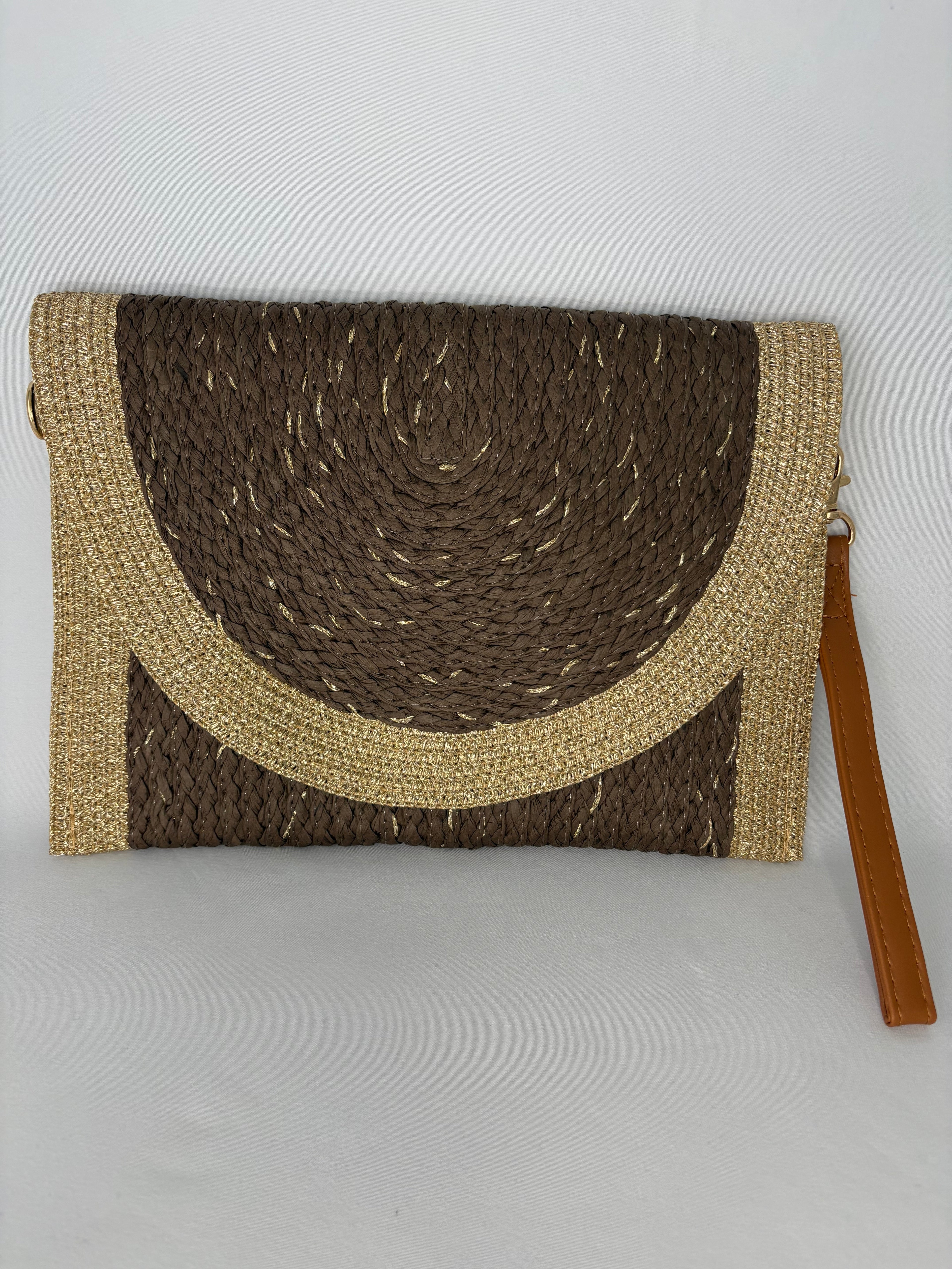 Pochette bohème tressée bicolore doré & naturel