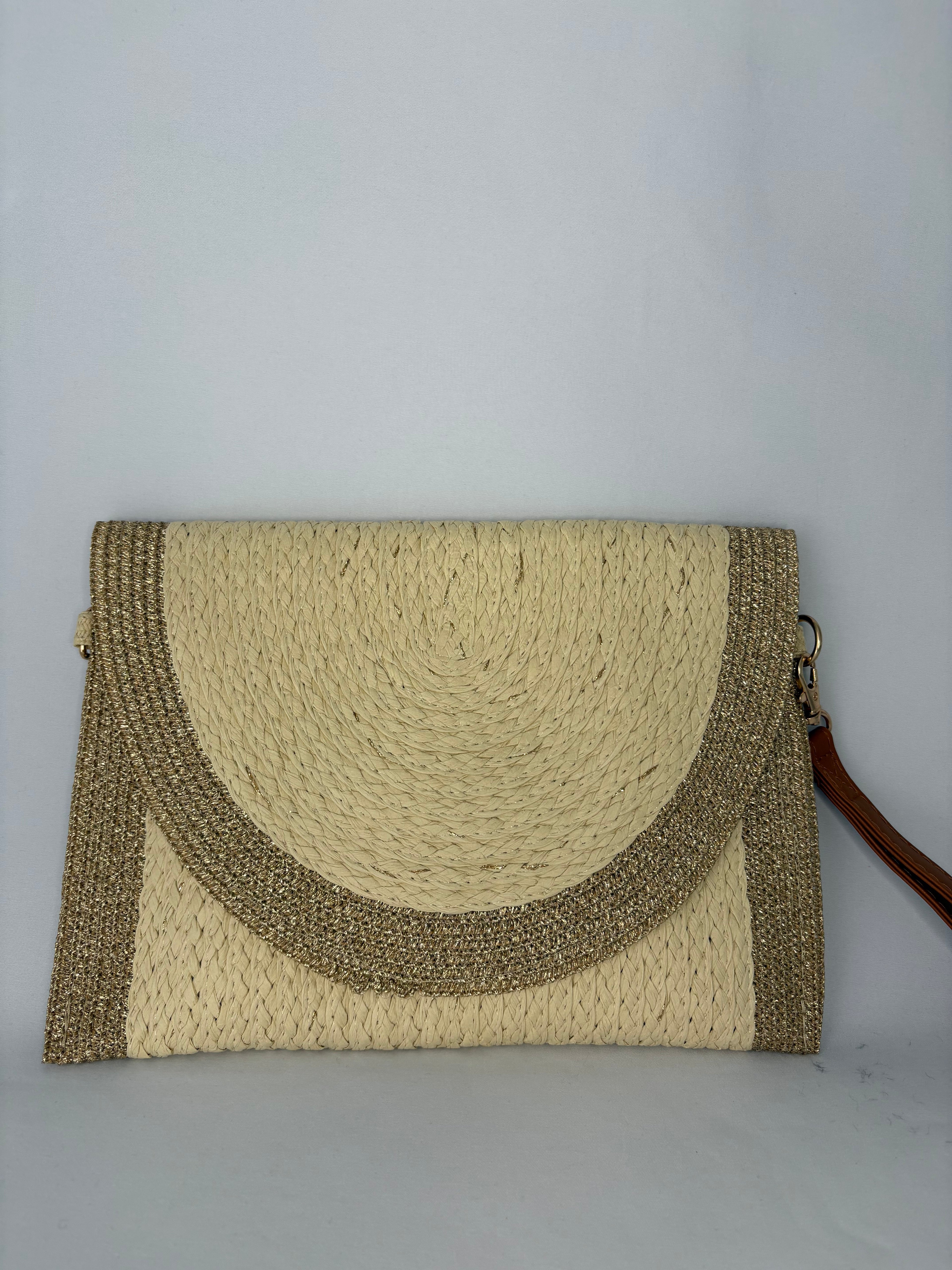 Pochette bohème tressée bicolore doré & naturel