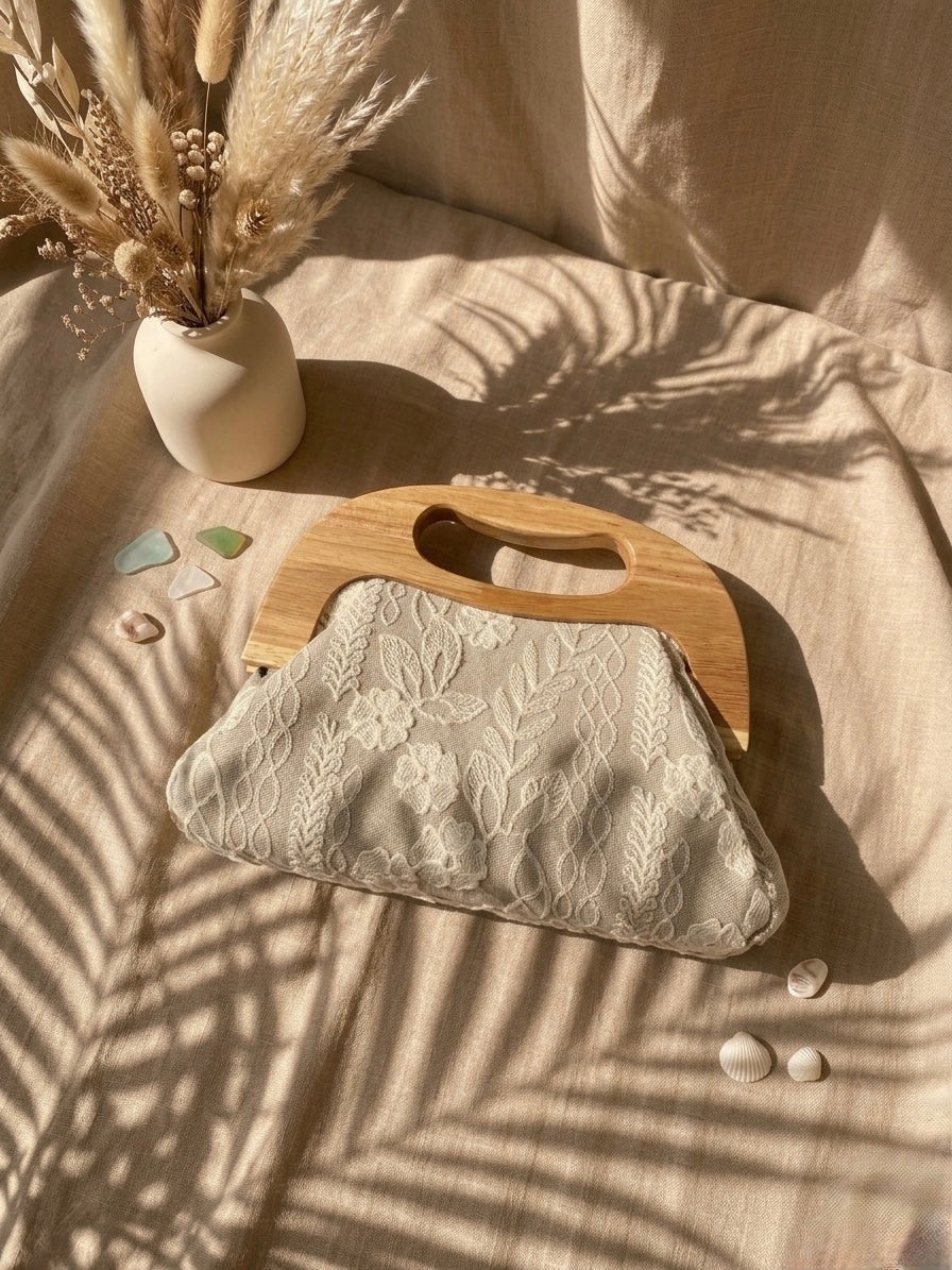 Pochette Bohème Dentelle & Bois Naturel